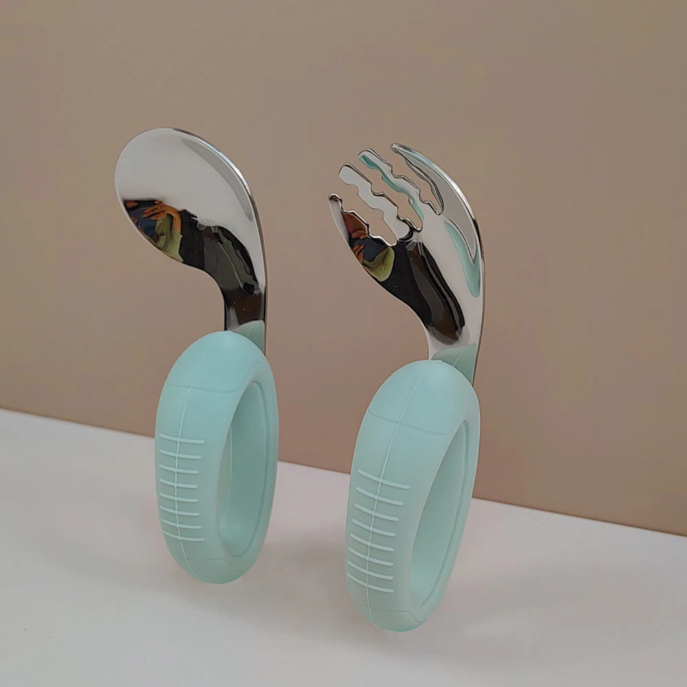 Neues Design Baby-Lernbesteck – Silikon & 316 Edelstahl Gabel Löffel