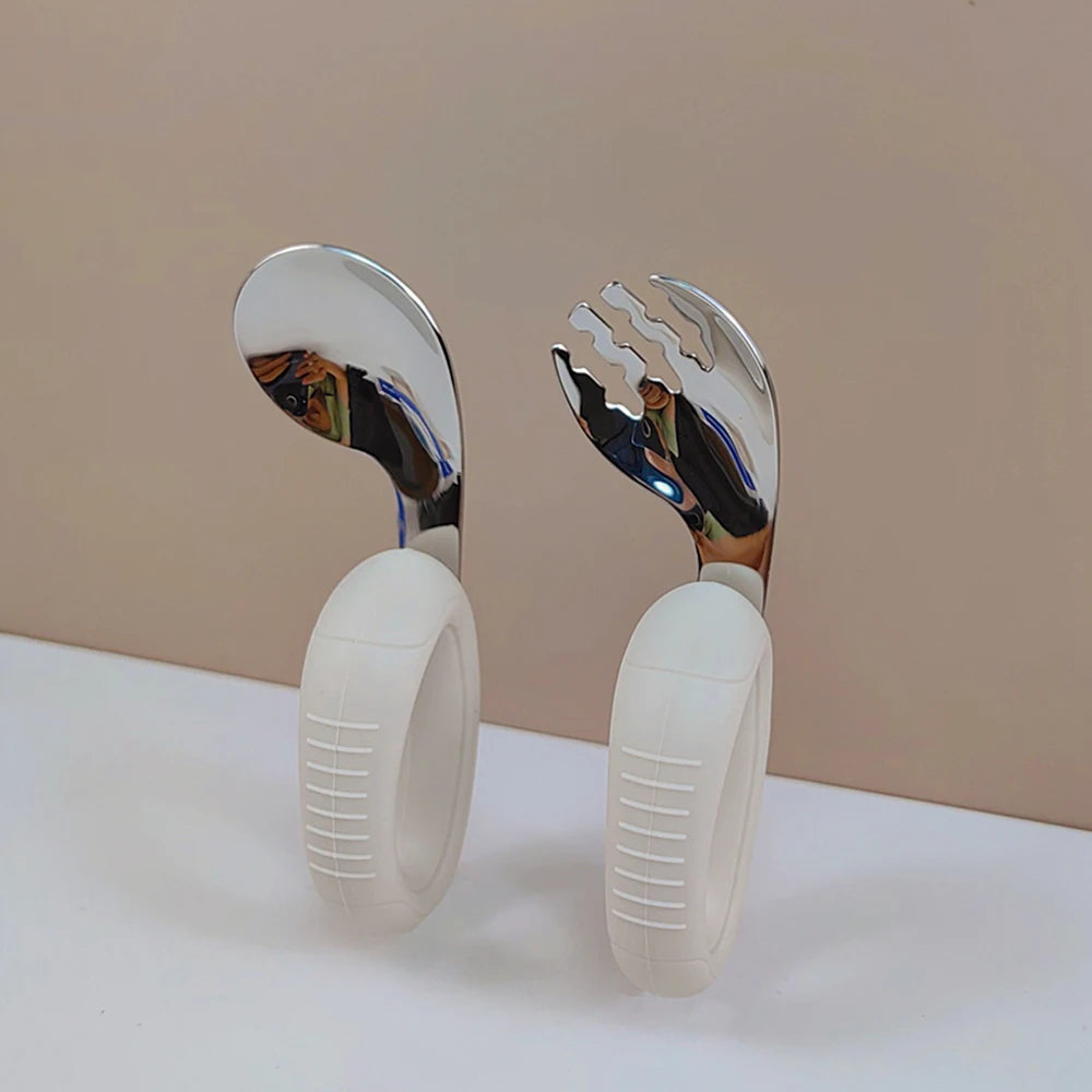 Neues Design Baby-Lernbesteck – Silikon & 316 Edelstahl Gabel Löffel