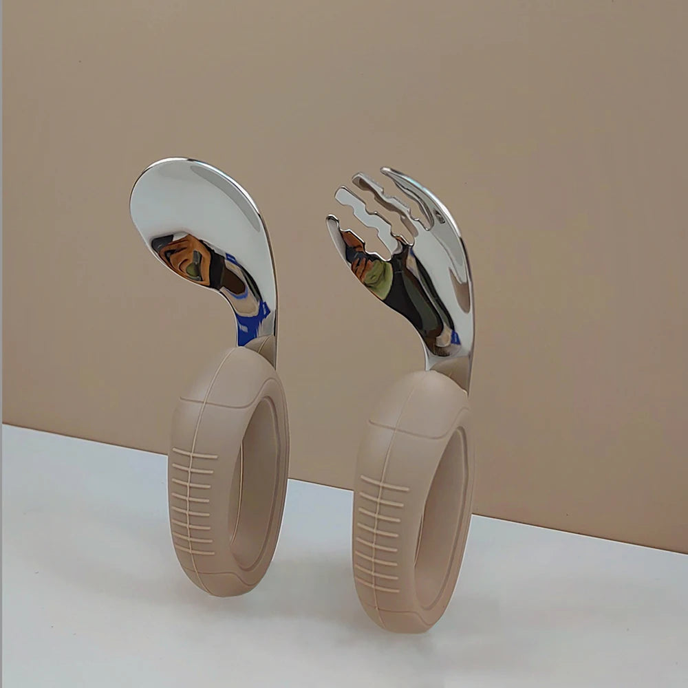 Neues Design Baby-Lernbesteck – Silikon & 316 Edelstahl Gabel Löffel