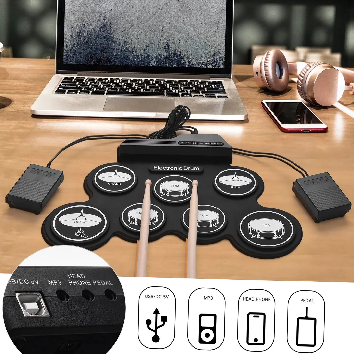 Tragbares USB Roll-Up E-Drum Pad